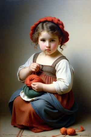 (((iconic oíl painting but extremely beautiful)))
(((Voluptuous and yet  so adorable,photographed)))
(((The Little Knitter,1882 by William Adolphe Bouguereau. Paris.)))
(((view profile, view angle,view close-up zoom)))
(((Chiaroscuro light background)))
(((Vivid simple colors)))
(((intricate details,masterpiece,best quality,hyperrealistic, photorealistic)))