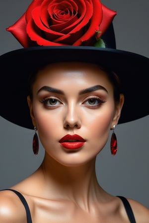 (((iconic lady with Rose The high Hat but extremely beautiful)))
(((Gorgeous and Voluptuous and yet so cool)))
(((indirect abroad lights blurred shadows on the face and body)))
(((Chiaroscuro simple Prism Cube colors background)))
(((masterpiece,best quality,
hyperrealistic, photorealistic)))
(((By caravaggio style,by Richard Avedon style)))