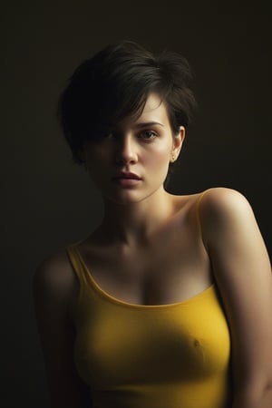 (((iconic beautiful girl yellow glamorous fashion, darkness but extremely beautiful)))
(((Monochrome light solid colors))) (((Chiaroscuro darkness colors background))) 
(((Black messy short hair)))
(((Beautiful Gorgeous and Voluptuous yet so cool)))
(((indirect lights blurred shadows)))
(((female action poses)))
(((Film_Grain,masterpiece,best quality,Movie Aesthetic,
hyperrealistic, photorealistic)))
(((By Rembrandt style,Photo by Annie Leibovitz style)))