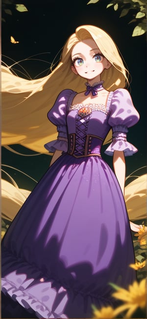 Rapunzel has long, golden blonde hair that reaches far past her feet, which is a defining feature of her character. She has large, expressive green eyes and a fair complexion with a gentle, youthful look. Her attire typically includes a purple dress with a fitted bodice, puffed sleeves, and a flowing skirt. The dress often features intricate patterns and details, emphasizing her royal background and adding to her enchanting appearance.
sexy posing, contrapposto, vivid color, masterpiece, best quality, amazing quality, very aesthetic, absurdres, depth of field, score_9, score_8, score_7, score_6,