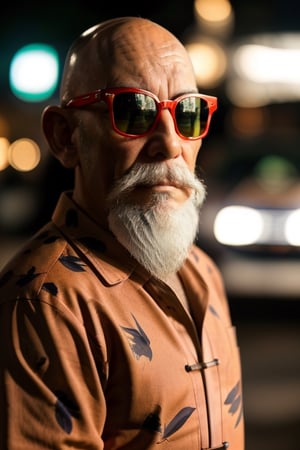 masterpiece,chinese old man, foreground, perfect picture, very long white beard reaches the neck, Long beard like Lao Tzu, bald, old man, sunglasses, (((orange hawai shirt))), sunglasses red frame oversize, sunglasses brand ray-ban model wayfarer, portrait, shallow depth of field, highly detailed, high budget Hollywood movie, bokeh, epic, gorgeous, film, bokeh, professional, 4k, highly detailed