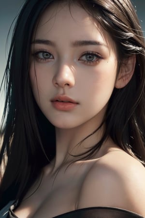 (masterpiece, best quality, highres:1.1, photorealistic:1.2), ultra resolution image, (realistic, realistic skin texture:1.2), a 20 yo woman, long hair, dark theme, soothing tones, muted colors, high contrast, (natural skin texture, hyperrealism, soft light, sharp), wearing v neck,((close up face)),side view,simple_background