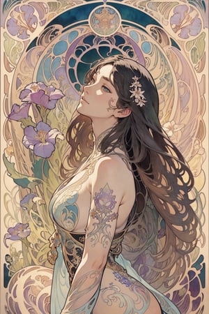 (masterpiece, best quality, highly detailed, ultra-detailed, intricate), illustration, pastel colors, art_nouveau, Art Nouveau by Alphonse Mucha, tarot, offcial art,统一 8k 壁纸,ultra - detailed,masterpiece,Best quality at best,（zentangle,datura,Tangles,entangled）,（ecstasy of flower：1.2）dynamic angle,cowboyshot,The most beautiful form of chaos,ellegance,Fauvistdesign,vivid colour,romanticism lain,atmospurate,woman drinking red wine, clear pattern, watercolor, Solid background, lanterns, electrical wires, vibrant colors