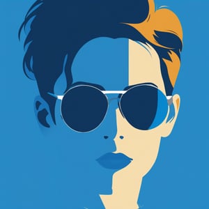 shadow flat vector art, 1 sunglasses, blue background,