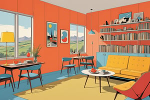  illustration ((inspired by ligne claire, klare lijn, Joost swarte, ever meulen, herge)), design and muted sixties comic book colors,
mid century modern wall paper, high definition, high resolution, ultra sharp lines, no fuzzy areas, linquivera, liiv1