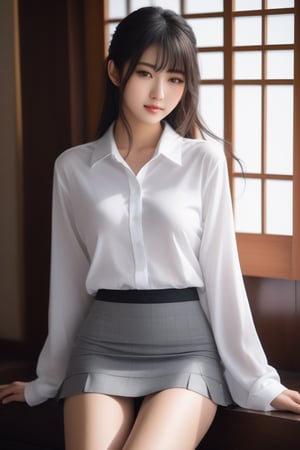 Meet the embodiment of Japanese beauty - a 22-year-old girl with a face that could make angels weep and a body that could make Aphrodite jealous. Her black socks and miniskirt add a touch of edginess to her otherwise angelic appearance, while her white shirt hints at a hidden sensuality. This full-body render is a masterpiece of detail and style.,p3rfect boobs,more saturation ,Cinematic ,Extremely Realistic,photo r3al