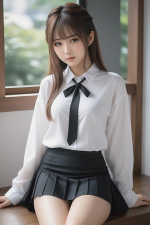 Meet the embodiment of Japanese beauty - a 22-year-old girl with a face that could make angels weep and a body that could make Aphrodite jealous. Her black socks and miniskirt add a touch of edginess to her otherwise angelic appearance, while her white shirt hints at a hidden sensuality. This full-body render is a masterpiece of detail and style.