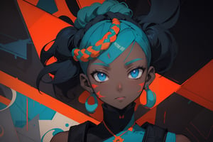 (masterpiece:1.1), (highest quality:1.1), (HDR:1.0), abstract 1998 african hairstyle hiphop girl by sachin teng x supreme, attractive, stylish, designer, red, asymmetrical, geometric shapes, graffiti, street art, dark blue theme
