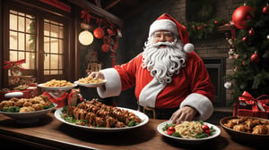 (Santa's tasty food theme:1.5),
(Christmas food:1.5), (dellicious Chinese food:1.3),
BREAK,
(fantasy:1.3), (magic:1.5), majestic, high detail, high definition, masterpiece, 3D, digital anime illustration, ink,