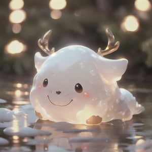 White slime, smiling face, deer antlers, Christmas theme,1face