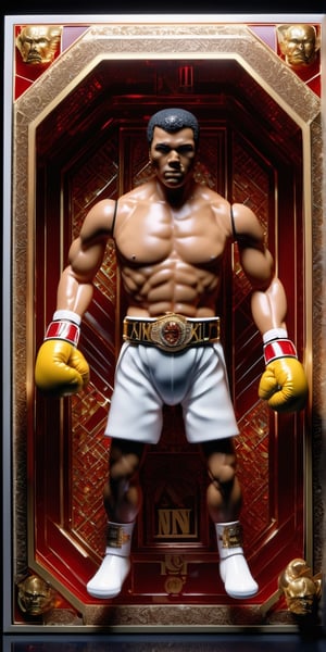 (+18) , NSFW,
Mohamed Ali, in a boxing ring, action figure toy made of glass 
 intricate, elegant, 8k, highly detailed, digital painting, concept art, smooth, sharp focus, concept art, ,Leonardo style ,shards,awe_toys