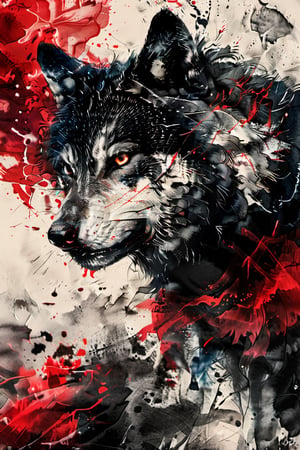 (masterpiece:1.1), (highest quality:1.1), (HDR:1.0), a wolf hiding in smoke, night, wolf showing teeth, hunting, red eyes, , colorful paint splatter, colorful ink wash painting, colorful, colorful background, ,ink, ink smoke,