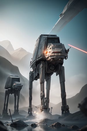 ((1 male)), AT-AT Walker, whole body, 3D figure, AT-AT, damaged AT-AT, scratches on the exterior, tracer bullets, laser beams flying around, natural light, realistic image quality, dynamic pose, video lighting , Perfect Composition, Super Detail, Official Art, Masterpiece, Top Quality, Reflections , High Resolution CG Unity 8K Each Wallpaper, Detailed Background, Masterpiece, Photorealistic, Random Angle, Forest Planet, Endor, Jungle, Full Body, Star Wars ,