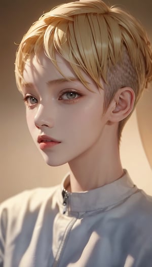 a 20 yo woman, blonde, (hi-top fade:1.3), dark theme, soothing tones, muted colors, high contrast, (natural skin texture, hyperrealism, soft light, sharp),girl