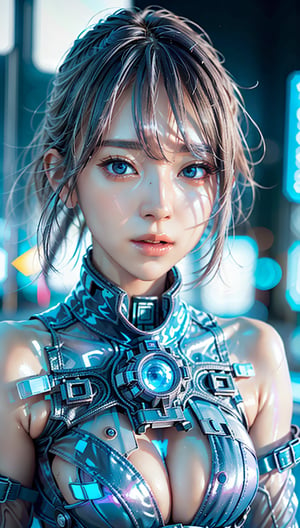 masterpiece, best quality, raw photo, realistic, destroyed, photo of broken humanoid cyborg woman, human face, beautiful synthetic human body, intricate lines and patterns decorate her body, silver hair, orange cyborg outfit, surrounded by neon blue mist, sleek futuristic look, distress, violent death, helpless, inside spaceship, (glowing galaxy view from window :1.2), sterile, portrait photography, cinematic, light blue and white color scheme, 8k, raw photo, best quality, ultra high resolution, intricate, photorealistic, masterpiece, ultra detailed, crisp and vibrant lighting, translucent, transparent, cyberpunk,1 GIRL