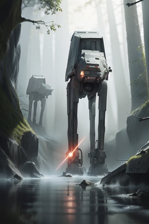 ((1 male)), AT-AT Walker, whole body, 3D figure, AT-AT, damaged AT-AT, scratches on the exterior, tracer bullets, (laser beams:1.4), laser beams flying around, natural light, realistic image quality, dynamic pose, video lighting , Perfect Composition, Super Detail, Official Art, Masterpiece, Top Quality, Reflections , High Resolution CG Unity 8K Each Wallpaper, Detailed Background, Masterpiece, Photorealistic, Random Angle, Forest Planet, Endor, Jungle, Full Body, Star Wars ,