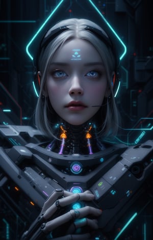 futuristic, mechanical, high tech, black and white grey, metallic, streamlined, complex structure, intricate details, geometric shapes, neon colors, electronic sounds, digital elements, abstract graphics, web, data interaction, virtual reality (skin glow), (highly detailed skin with visible pores), (luxurious decoration: 1.2), (colored eyes: 1.3), pretty. beautiful face. masterpiece, (((((best work of art))))), award winning work, award winning piece, intricate details, attention to detail, futuristic city, full body, futuristic cyber model, cinematic effects, cinematic feeling, surrealism, award winning portrait, realistic design for photo quality, (ultra high resolution, highest quality, reality), complex composition, jiyon,Jiyoung,Japan Hime_cut style