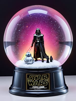 Detailmaster2, Top Quality, Highly Detailed, May the Force Snow Globe, Dark Side Lightsaber, Spring, May, Very Sharp, Perfect Shape, Fully Round Snow Globe, , Add Colorful Lights, Beautiful Decorative Base, Star Wars, Photo r3al, DonMASKTexXL