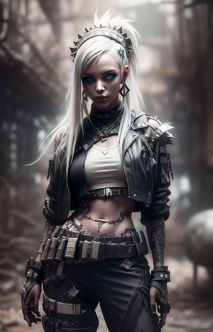 (Masterpiece, Best Quality, 1 Girl, Solo, Intricate Details, Chromatic Aberration), Real,, 2bTheEmpireStyle, White, White Cyborg Fashion Shot, Punk Warrior, ((Sigh)), (Sad Smile: 0.6), Long Hair, Black Hair , white headdress, pearl highlights, hair on one eye, yellow eyes, earrings, sharp eyes, , (symmetrical eyes), (perfectly symmetrical body), by the wall, fractal decoration staring at the viewer, Unreal Engine, ArtStation In trend, high-tech plastic,TheEmpireStyle,Maria,StormTrooper, armor,nanotech