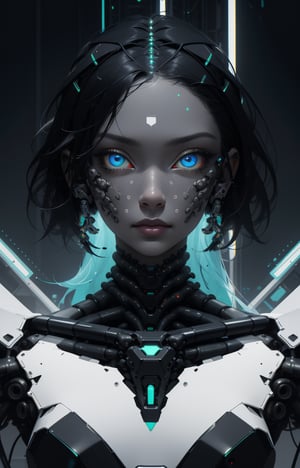 (Ultra-high resolution, highest quality, reality), futuristic, mechanical, high-tech, black and white grey, metallic, streamlined, complex structure, exquisite details, geometric shapes, neon colors, electronic sounds, digital elements, abstract graphics, web, data interaction, virtual reality (glowing skin), (highly detailed skin with visible pores), (luxurious decoration: 1.2), (colored eyes: 1.3), pretty. beautiful face. masterpiece, exquisite details, attention to detail, surrealism, award-winning portrait, realistic design for photo quality, intricate composition,NDP