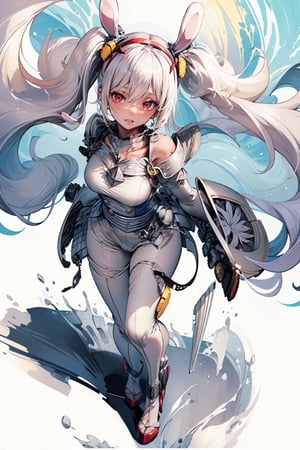 1 girl, solo, long hair, detailed eyes, blushing, soft expression, standing, blushing, clear eyes, bright eyes, detailed eyes, (close-up),High detailed ,perfect light,hime style, ,aalaffey, high heels, spoltlight,animal ears, perfect hair, floating hair, splash art, torn clothing, light armour