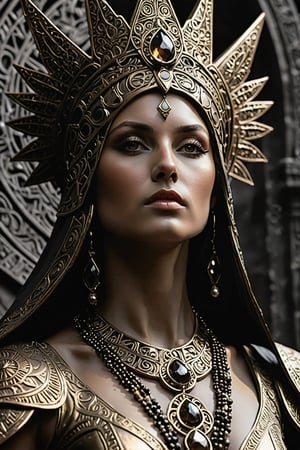 (((iconic fantasy priestess girl but extremely beautiful)))
(((Monochrome bronze solid colors)))
(((Chiaroscuro background)))
(((view macro zoom, close up )))
(((open spaces mystical background)))
(((intricate details,masterpiece,best quality,hyperrealistic,)))
(((gorgeous,voluptuous)))
