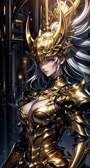 Pisces, helmet, armor, Pisces armor, twelve golden saints, whole body. defensive pose, female, girl, medium bust, prominent breasts, sexy, (Masterpiece: 1.0), (Best Quality: 1.0), (Ultra High Resolution: 1.0), (8k Resolution: 1.0), (Realistic: 1.0 ), (Super Detailed 1:0), Photography, Kodak Portra 400, Background Blur, Vibrant Colors, Bokeh, Lens Flare, ((Perfect Hands)), (((Perfect Arms)), (Perfect Face ), {{Perfect Anatomy}}, (Guido Daniel's hand), wide angle shot, small hands, long fingers, Greek temple, very detailed background, 1 woman in golden armor, golden armor, solo, long hair, dark eyes, looking at viewer, face in focus, detailed face, bright colors, symmetrical eyes, visible lips, standing, (upper body: 1.2), epaulettes, golden armor, helmet, armor, gold armor,Sagittariusarmor,Ariesarmor,Leoarmor, HeiJing1