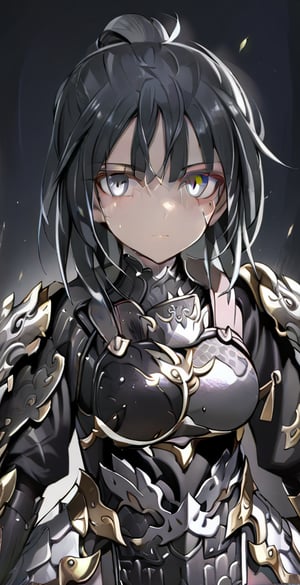 Ultra high resolution, 8K, masterpiece, detailed light and shadow, glowing night sky stars, night, 1 girl, solo, staring at viewer, high detail face, silver high detail shiny eyes, black shiny detailed hair , fair skin, fierce eyes, serious expression, armor, armor full of scars, Chinese armor, exquisite facial features, a bit dirty face, light lipstick, medium chest, perfect body, general, general, machete, holding dragon pattern Gold-inlaid sword, drawn sword, chilling aura, battlefield,Chinese_armor,ichijou ayaka