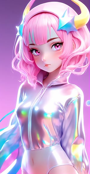 1girl, cute, pastel pink hair, (pastel rainbow eye:0.9), (colorful:0.7), succubus, (masterpiece, best quality, volumetric lighting, dynamic pose, detailed face), (perfect details), (perfect eyes), perfect composition, anime,riesz,holography,more detail XL