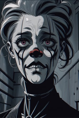 master piece,4k,great artist,creepy clown wearing a old suit,(psychotic eyes),(tall),(flimsy),(poor neglected hair),<lora:659111690174031528:1.0>