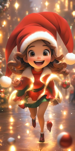 Top resolution、 Top image quality、 ​masterpiece、 8K、 (((One Woman)))、(((27yo)))、 Cheerful smile、 Big open mouth、 (((chestnut-colored hair、6headed body、Wave your hand up、 Soft breasts、sparkly eyes、Light in the eyes、bob cuts)))、 walking around happily、 (((Miniskirt Santa)))、 Wearing a cloak、((Long tights))、 Day Park、the children look surprised、Christmas、