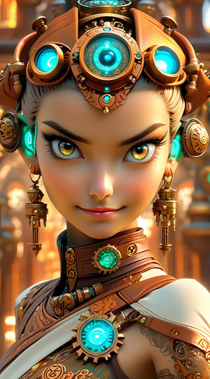 A stunning photograph of a white female Buddhist monk in a meticulously designed steampunk setting wearing a steampunk t-shirt, beautiful face. Full body, random pose, Tattoo. Her eyes and the detailed environment create an engaging image. The sharp focus ensures that every aspect of her face, skin, and body is highly detailed. Masterpiece, Best quality, Intricate high detail, Highly detailed, Sharp focus, Detailed skin, realistic skin texture, detailed eyes, professional, charming smile, shot on Canon, 85mm, shallow depth of field, Kodak Vision Color, Perfect Fit Body, extremely detailed, photography_\(ultra\), Photorealistic, Realistic, Post-processing, maximum details, roughness, real life, ultra realistic, Photorealism, photography, 8k UHD, photography