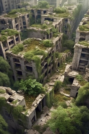 A city in ruins, nature is taking over
Photo, realistic 