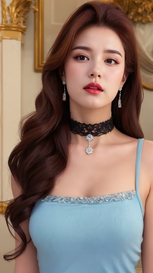 1girl, solo, long hair, jewelry, earrings, choker, realistic