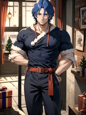 //Quality,
(masterpiece), (best quality), 8k illustration,
//Character,
overlordentoma, 1man, solo, muscular, gift, stubble, navy blue hair, rude
//Fashion,
santa_costume,
//Background,
indoors, christmas, 
//Others,
