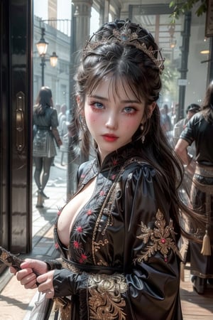 (((masterpiece))),(((sharp eyes))),(((long eyelashes and eyeliner))),(((very beautiful face))),(((face))),((large tits))),(((small waist))), 



wearing embroidery traditional chinse suit,Dynamic Angle,Perspective,realistic,glowing,xuer Embroidered Uniform Guard,1girl,solo focus,holding sword,hat,black hair,gloves,red lips,tassel,blurry background,blurry,lips,upper body,closed mouth,long sleeves,male focus,solo,handsome_girl,lora:绪儿-锦衣卫 xuer Embroidered Uniform Guard:0.8,