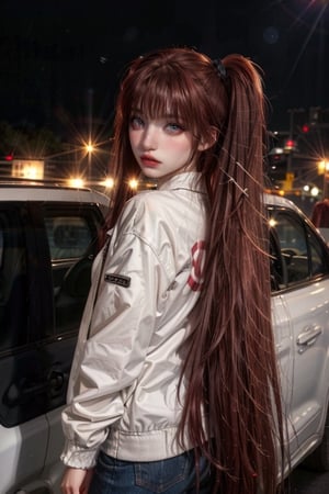 (((masterpiece))),(((long eyelashes and eyeliner))),(((beautiful))),(((ultra realistic))),



masterpiece, best quality, 1girl, solo, lora:drivejacket-outfit-richy-v1:1.2 (print jacket, white jacket), looking back, parted lips, from behind, jeans, rain, night, dark, darkness, night sky, red hair, twintails, very long hair, yellow eyes, hair scrunchie, 