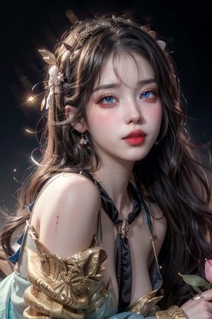 (((masterpiece))),(((sharp eyes))),(((long eyelashes and eyeliner))),(((very beautiful face))),(((face))),((large tits))),(((small waist))), 



1girl, solo, long hair, black hair, long sleeves, blue chinese dress, closed mouth, open eyes,, on side, head rest, golden dragon, 
lotus , golden outline , masterpiece, details , 8k , ,Realism , clear lines , water ink background 