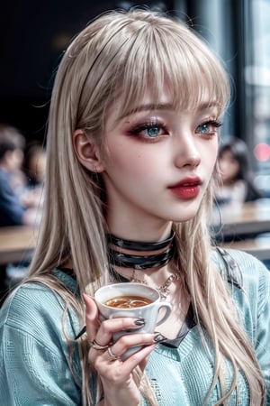 (((masterpiece))),(((long eyelashes and eyelineri))),(((beautiful))),(((ultra realistic))),




((wearing a green sweater, sitting in a cafe holding a cup of tea, city in background upper body, cute smile)) lora:KDAEvelynnv2LoRA:1 kdaevelynn with pink grey hair and (glowing orange eyes), beautiful eyes, beautiful girl, high detail skin, high detail eyes, high detail hair, highres, ultra detailed, sharpen picture, Highly detailed, masterpiece, best quality,