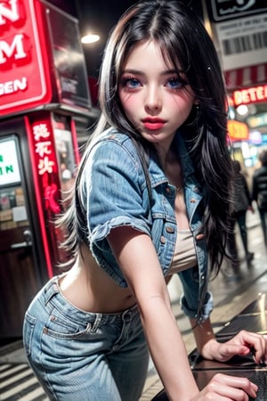 (((masterpiece))),(((long eyelashes and eyelineri))),(((beautiful))),(((ultra realistic))),




handsome girl , Arabian features, black flowing hair, bronzed face, brown eyes, thick eyebrows, warm honey brown complexion, hooked nose, full lips, confident stance, ethereal glow, neon lights, alleyway, simple stylish attire, tight denim jeans, denim jacket, red t-shirt, dimly lit, warm inviting light, neon signs, narrow passageway:: portrait photography, Arabian style, warm honey brown complexion, neon lights, ethereal glow, dimly lit, confident stance, narrow passageway:: wide angle lens, neon lights, ethereal glow, dimly lit, confident stance, narrow passageway:: --ar 4:5,(((bent over))),(((medium breast))),