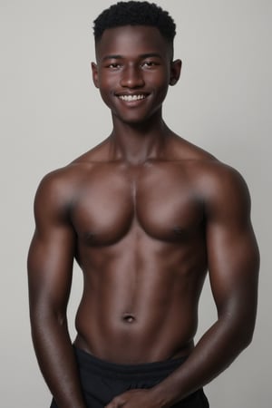 Oil portrait in the style of Leonardo Davinci, impressionism. Full body of Young sexy dark African man, 18 yo, super muscular, sexy handsome man, smile, short hair haircut, brown eyes. Super detailed, high quality,SYAHNK,Male focus