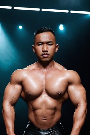 photo of a man, medium full shot, standing, Leather and fetish night in the bodybuilder club... dramatic lighting,syahnk,SYAHNK,Male focus,4fcp0s3,Hyper detailed muscle,big muscles,Realistic,Manly,GS-Masculine