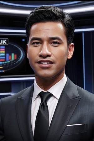  Formal male news anchors, weatherman, news broadcast, large muscle, multiple men, tv studio, detailed faces,Davids,Miles_morales ,syahnk,photorealistic