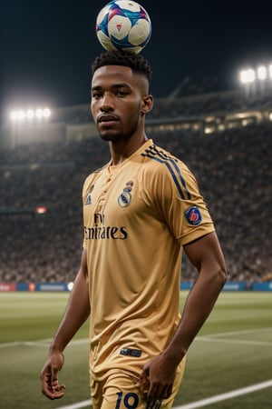 picture of Vinícius Júnior ,syahnk as Real Madrid player, 1man,masterpiece,hold ball at the stadiums,  muscular,portraits bokeh,Pixar style) (masterpiece: 1.2) (bokeh) (best quality) (detailed skin) (detailed texture) (8k) (claymation) (cinematic lighting) (sharp focus)