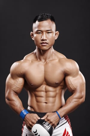 realistic Photography of  as are Buakaw Male  as  handsome   UFC  players man flexing , masterpiece, best quality, 4k, studio light, soft, syahnk,half body , ton,big muscles,,photorealistic,syahnk, ,