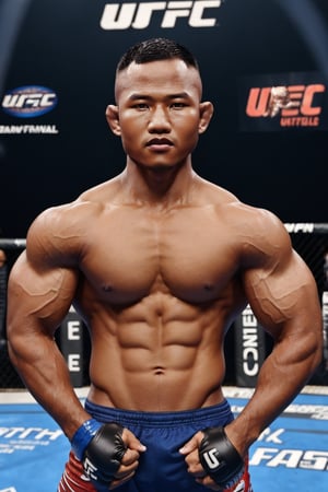 realistic Photography of  as are Buakaw Male  as  handsome   UFC  players man flexing , masterpiece, best quality, 4k, studio light, soft, syahnk,half body , ton,big muscles,,photorealistic,syahnk, ,