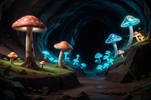 score_9, score_8_up, score_7_up, score_6_up, score_5_up, score_4_up, realistic face, extremely realistic artwork, realistic image, pokemon \(creature\), no humans, glowing, glowing light, colourful colourfull mushroom made of glass, giant blue glass mushrooms, bright light cave, glowing colourful glass mushroom, different different colourful mashrooms, big glass mashrooms, big glowing glass mashrooms, lots of glass mashrooms, lots of glass mashrooms in cave,masterpiece,disney pixar style,photo r3al
