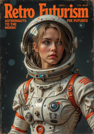 Female. A 60s magazine cover with the text “Retro Futurism: Astronauts to the Moon!".