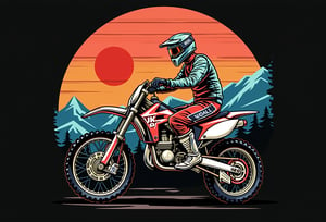 Japanese style, 80s retro vibe, aesthetic, motor sports design, geometric mountain background, retro-style sun.