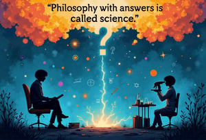 text at the top: "Philosophy with answers is called science."

an image that captures the relationship between philosophy and science. 